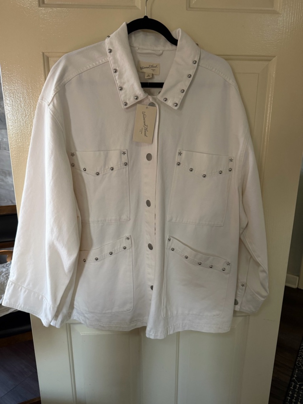 Universal Thread White Stud-Trim Boxy Jean Jacket